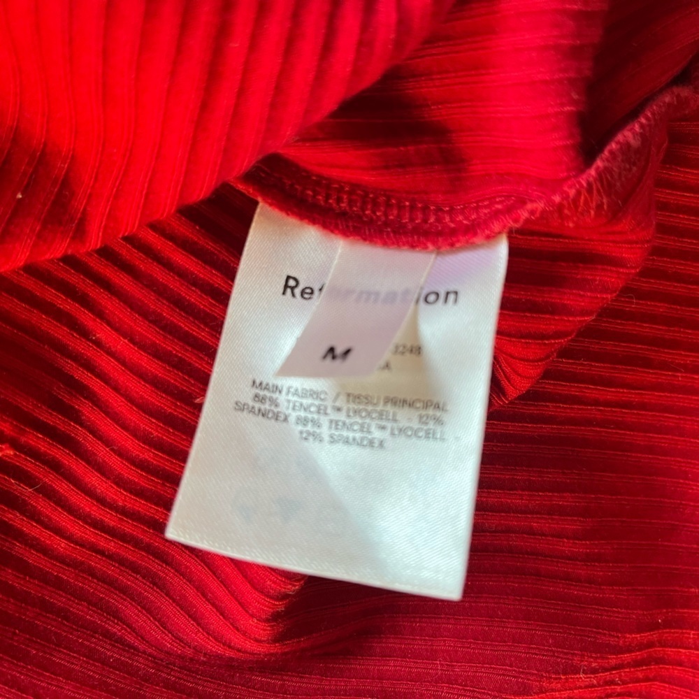 Reformation Jeans Jennie Ribbed Long Sleeve Lettuce Hem Mini Dress Red Medium - Picture 5 of 6